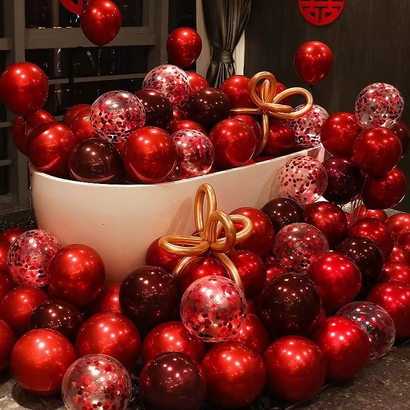 浪漫双层香奈红气球结婚喜庆婚房装饰用品国庆生日布置加厚防爆