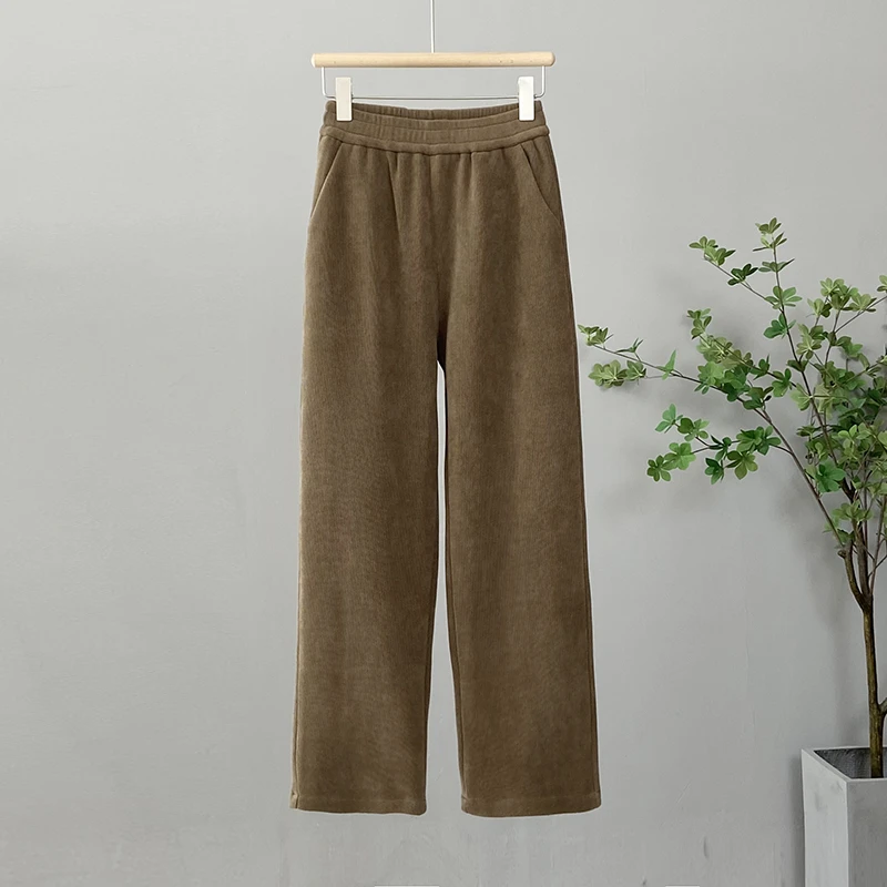 欧绵绒秋冬新款窄版阔腿裤女百搭显瘦宽松加绒加厚直筒裤女