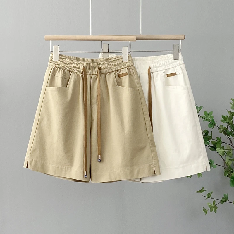 五分裤女夏季新款宽松大码百搭显瘦高腰阔腿松紧腰a字短裤中裤