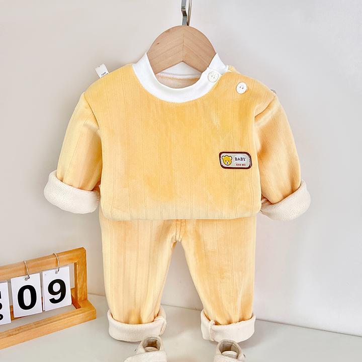 儿童保暖内衣套装加绒加厚婴幼儿秋衣秋裤宝宝高腰加绒睡衣两件套