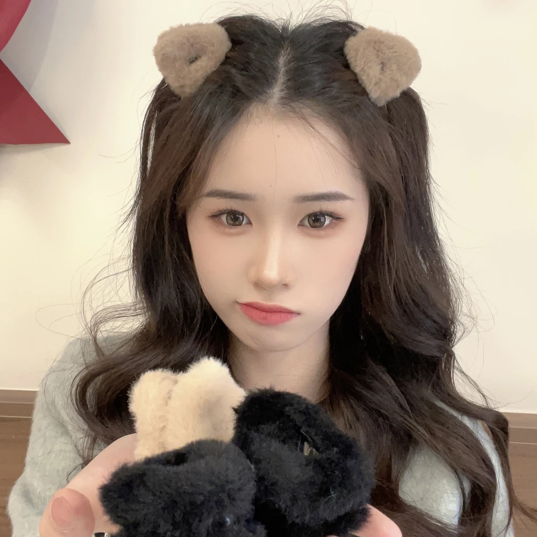 四个毛绒猫耳朵抓夹可盐可甜后脑勺夹半扎发碎发夹