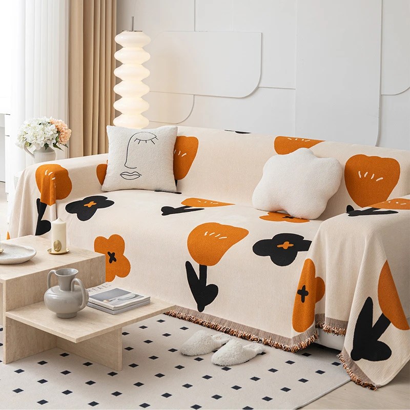 沙发巾ins风雪尼尔四季通用防滑沙发套罩全包沙发毯全盖沙发垫