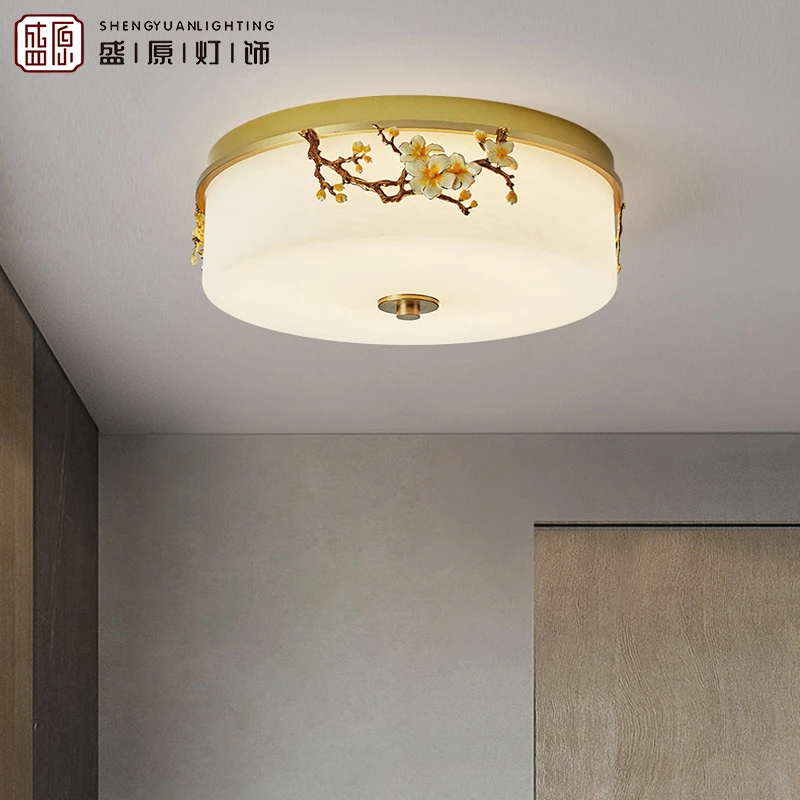 新中式铜+玻璃过道走廊吸顶灯中国风简约大气禅意灯具灯饰全套