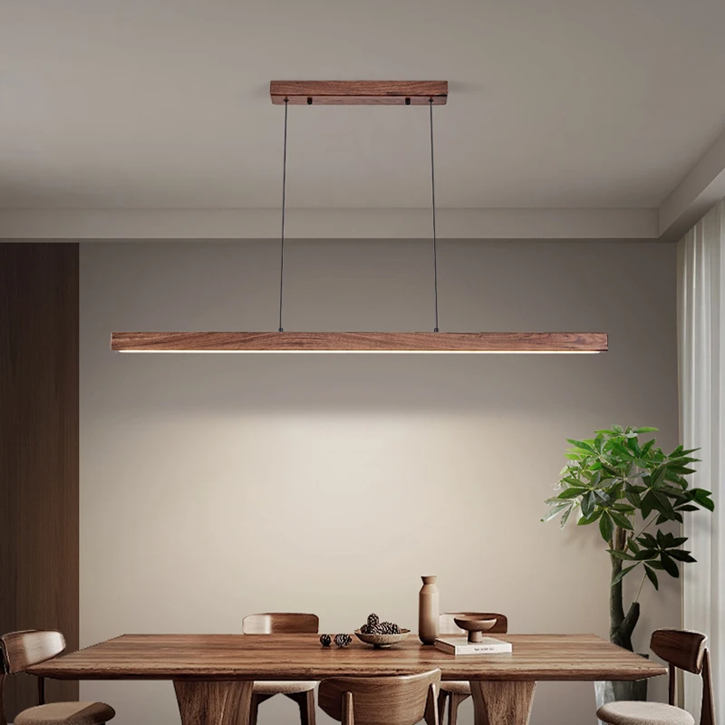 新中式高档黑胡桃木简约中古风吧台餐厅书房茶室长条形一字吊灯