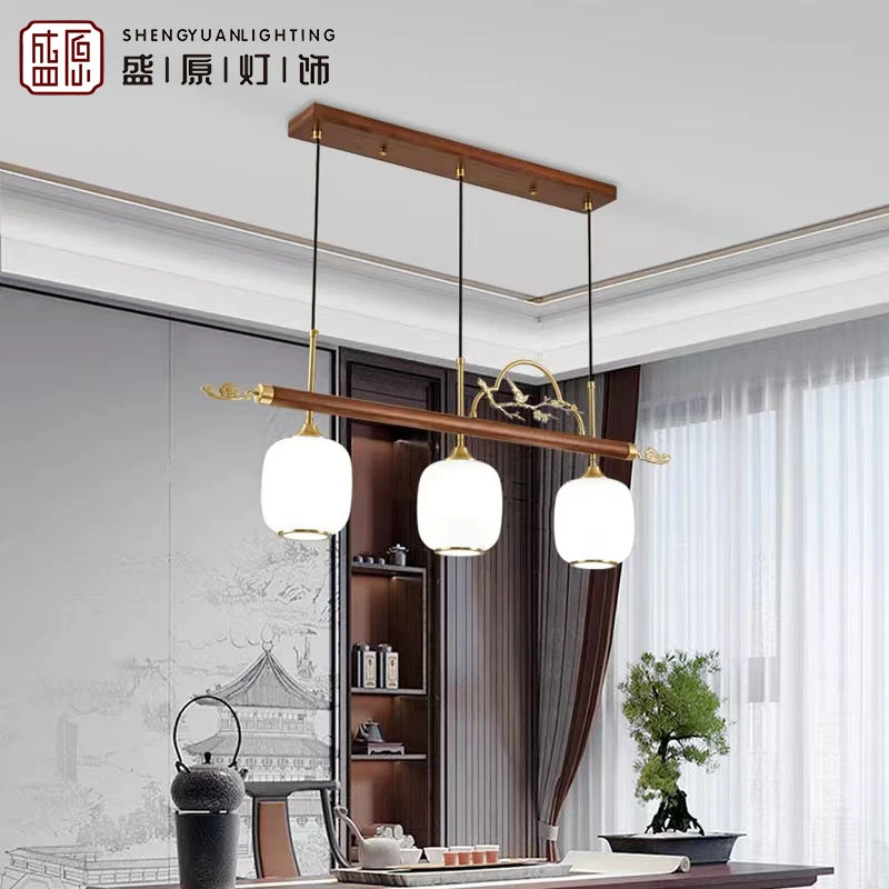 沙比利木+黄铜新中式高端大气茶室吊灯餐吊灯餐厅创意长条灯饰