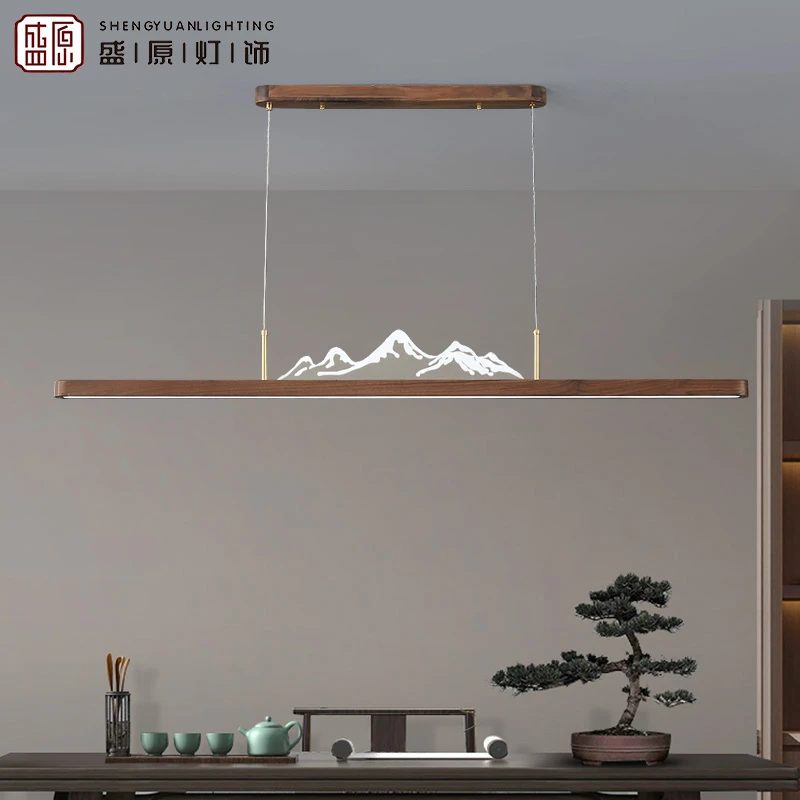 黑胡桃+铜大气茶室书房吊灯中国风现代禅意灯具灯饰新中式吊灯