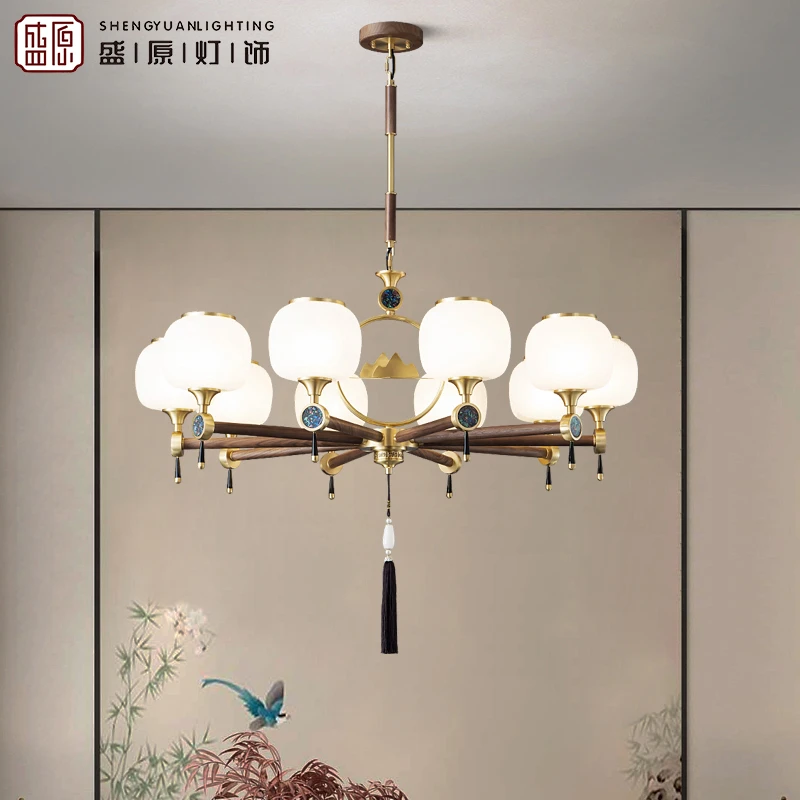 新铜+黑胡桃木大气客厅卧室中国风现代禅意简约客厅吊灯