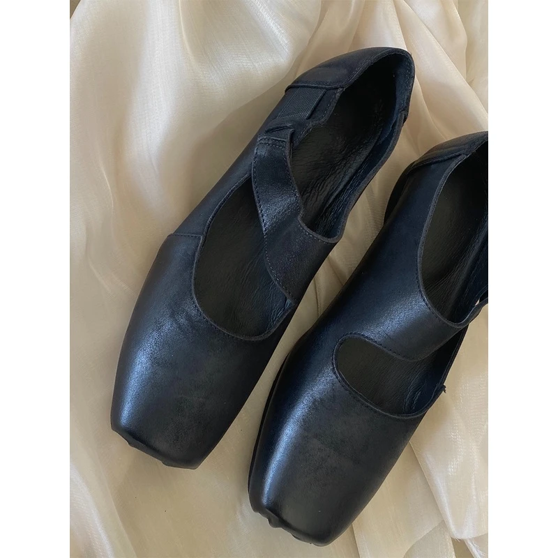 言二丁2.5cm纯手工胎牛皮芭蕾舞鞋 暴走柔软玛丽珍复古方头女鞋