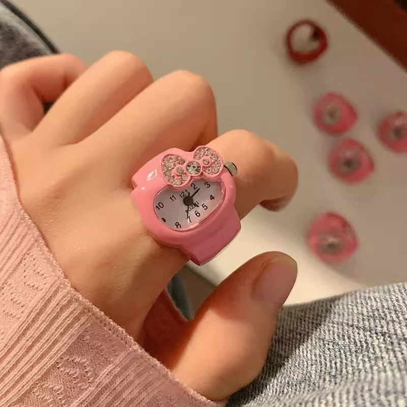 合金亚克力戒指 趣味蝴蝶结微镶时钟手表戒指女小众设计感指环潮.