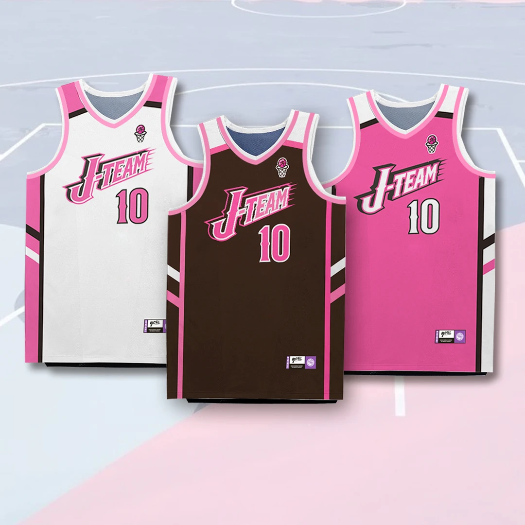 YSBL初高中粉系V领球员版球衣美式复古夏篮球服印花速干定制队服