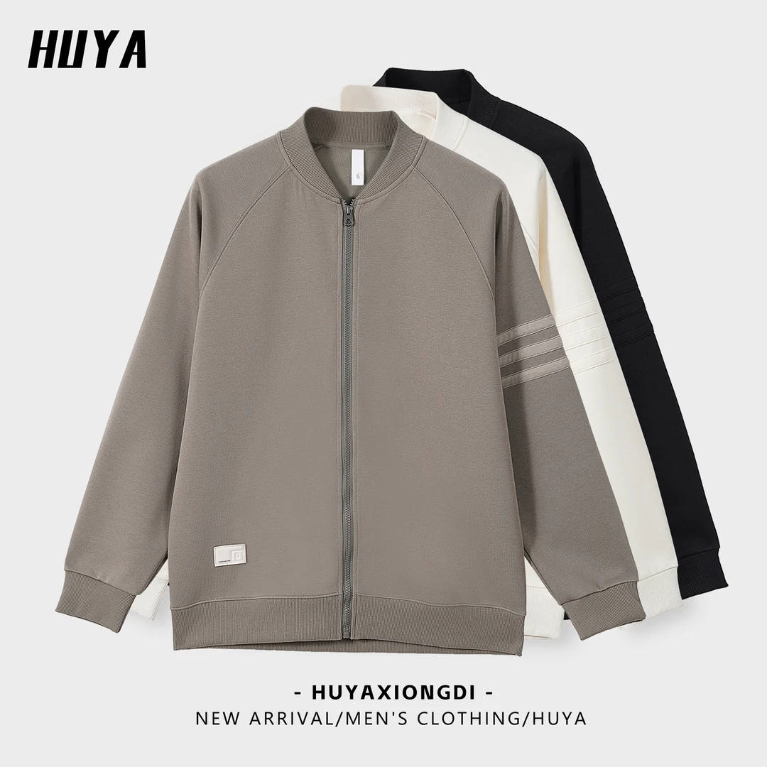 HUYA秋季新款拉链条纹经典简约百搭休闲松弛感男士长袖外套ZZ557