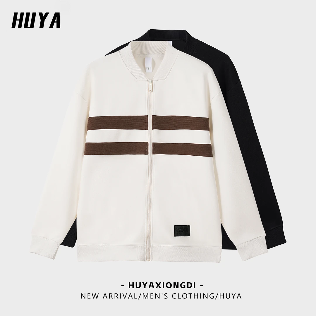 HUYA秋季新款百搭条纹经典简约百搭休闲拉链款男士长袖外套ZZ558
