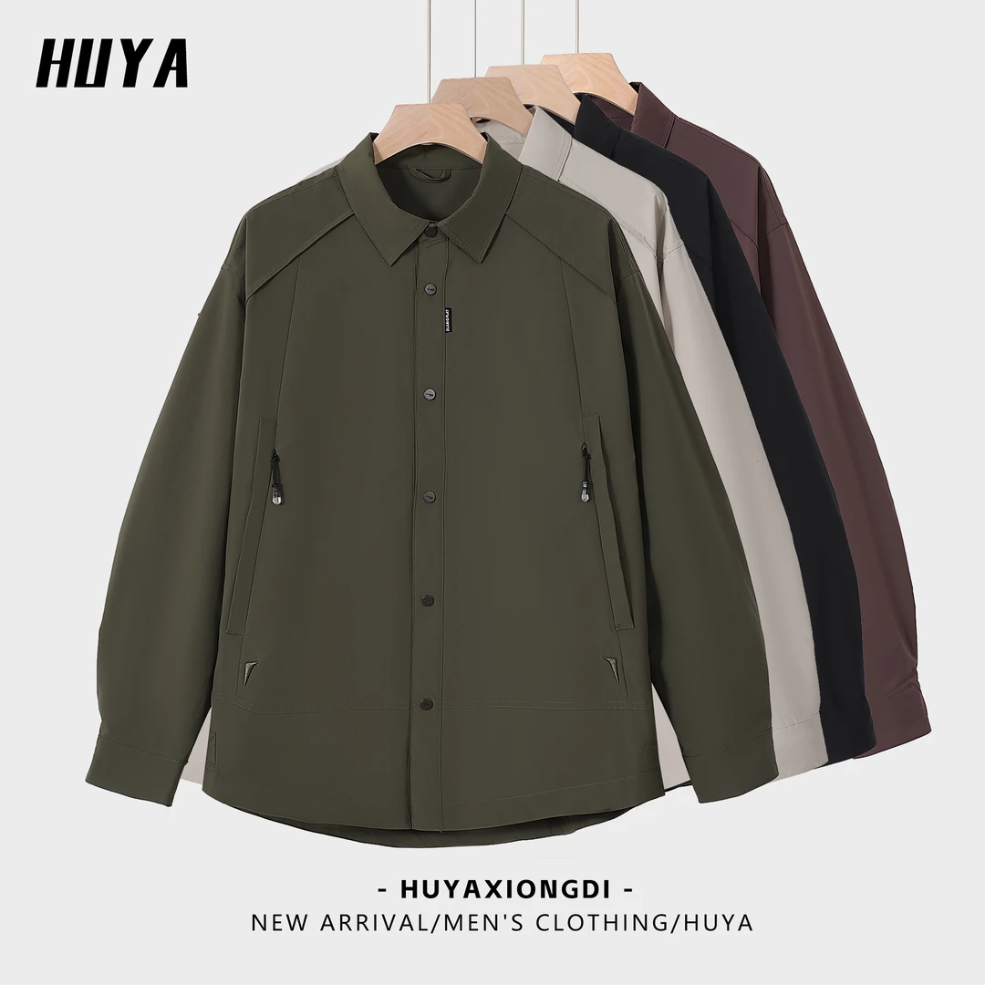 HUYA男士外套秋季工装机能风复古大口袋翻领拉链开衫夹克男J8855