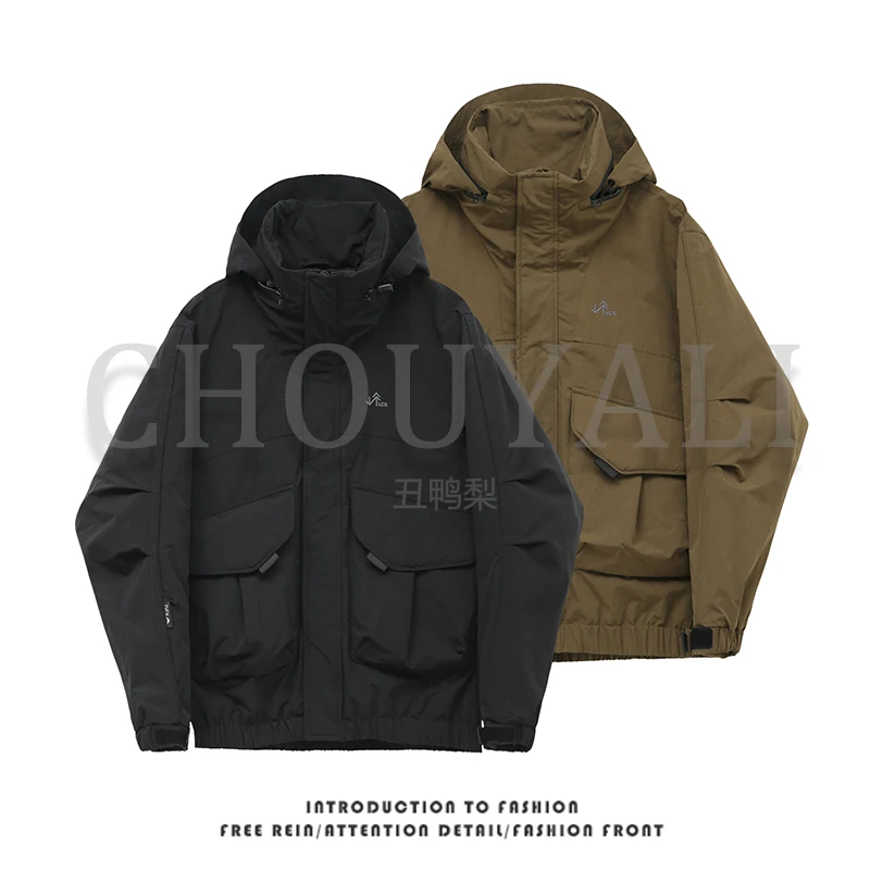 秋冬新款加厚棉服时尚简约百搭连帽宽松保暖休闲棉衣外套男