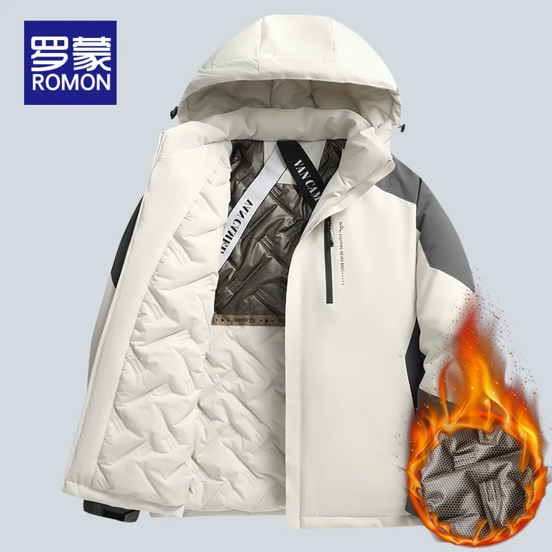 罗蒙秋冬季加厚保暖棉服男2025新款时尚男装棉衣百搭连帽外套男款