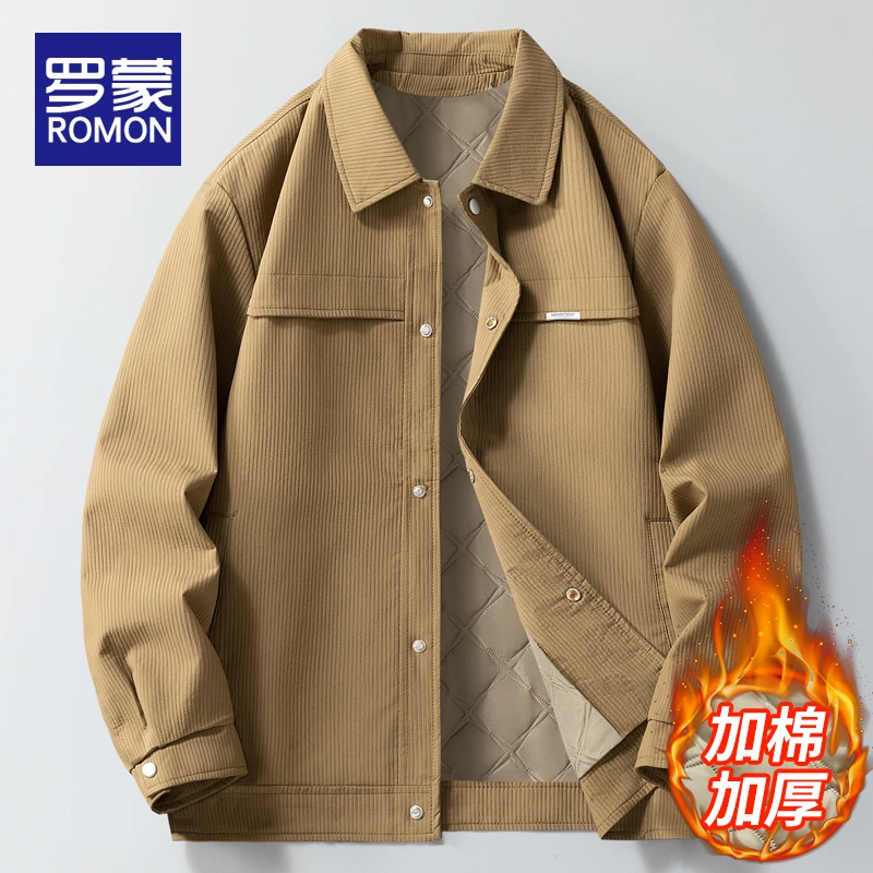 罗蒙春秋款男士翻领加棉夹克男款休闲棉服外套男冬季潮流百搭棉衣