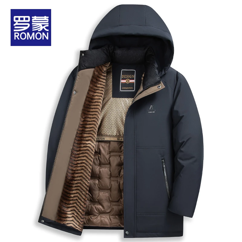 罗蒙冬季加绒加厚保暖棉服男春秋男士宽松连帽棉衣外套男款爸爸装