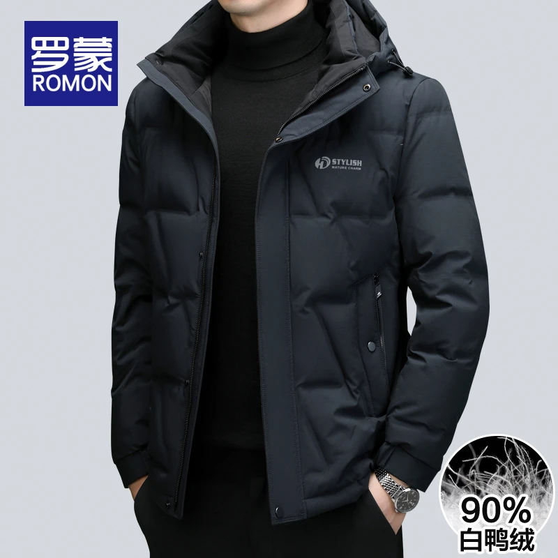 罗蒙男士保暖防风羽绒服男款2025新款连帽男装冬季加厚鸭绒外套男