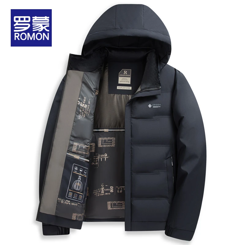 罗蒙男士加厚保暖棉服男冬季时尚男装休闲可拆卸连帽棉衣外套男款