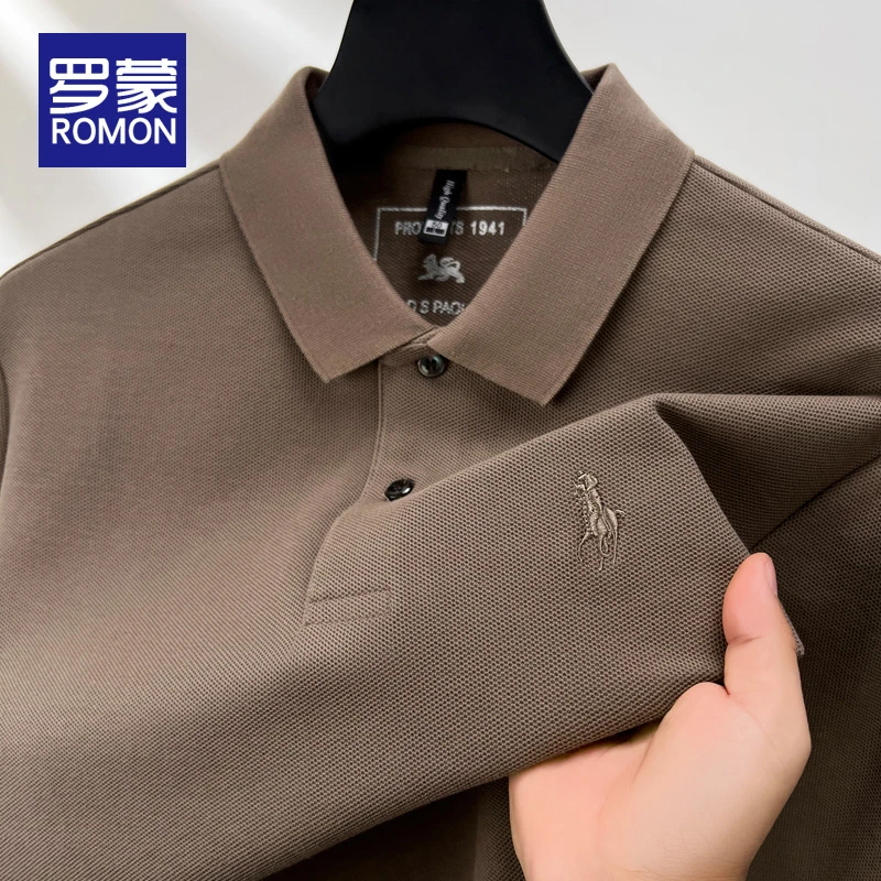 罗蒙纯棉长袖t恤男士春秋款休闲商务男装打底翻领Polo衫男款上衣