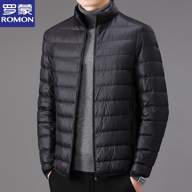 罗蒙轻薄羽绒服男春秋季男士内搭轻便鸭绒服休闲保暖立领外套男款
