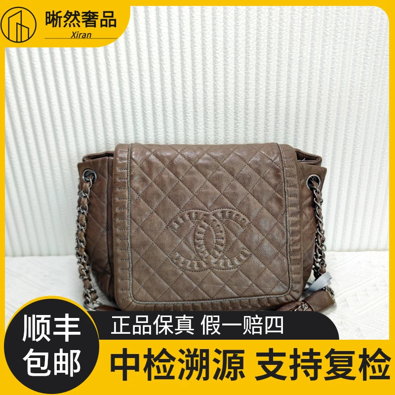 95新 Chanel/香奈儿 女士时尚经典灰色单肩斜挎机车托特二奢包包