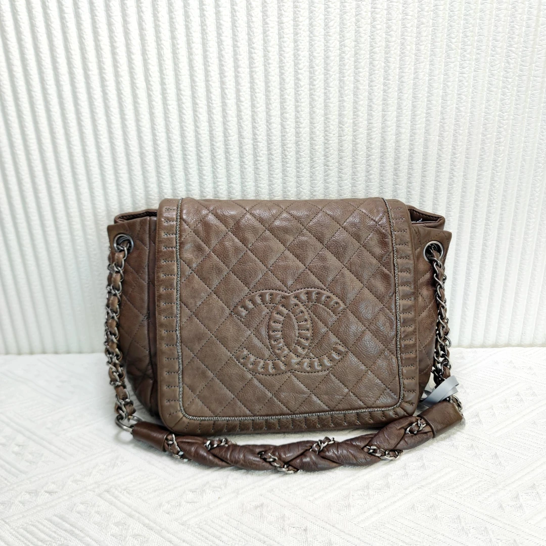 95新 Chanel/香奈儿 女士时尚经典灰色单肩斜挎机车托特二奢包包