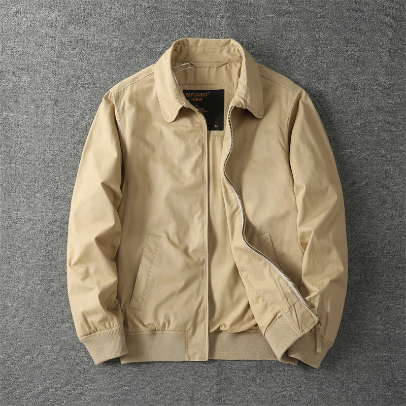 春秋冬商务休闲百搭修身翻领纯色纯棉双层男士夹克外套中青年男装