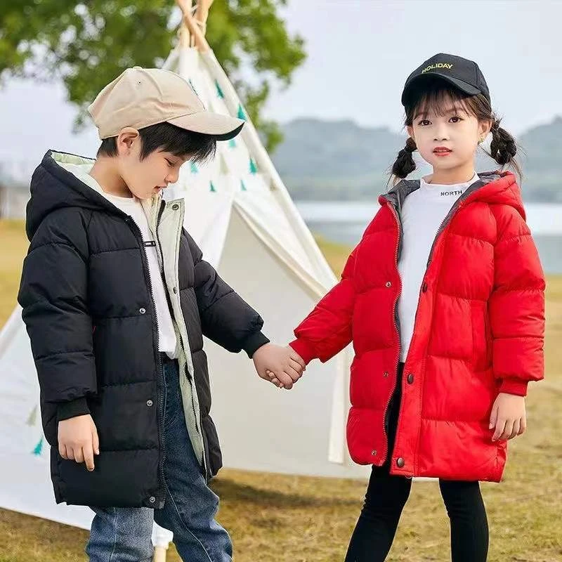 2022新款中长款棉服外套儿童秋冬季加厚棉衣男女童长款保暖外套