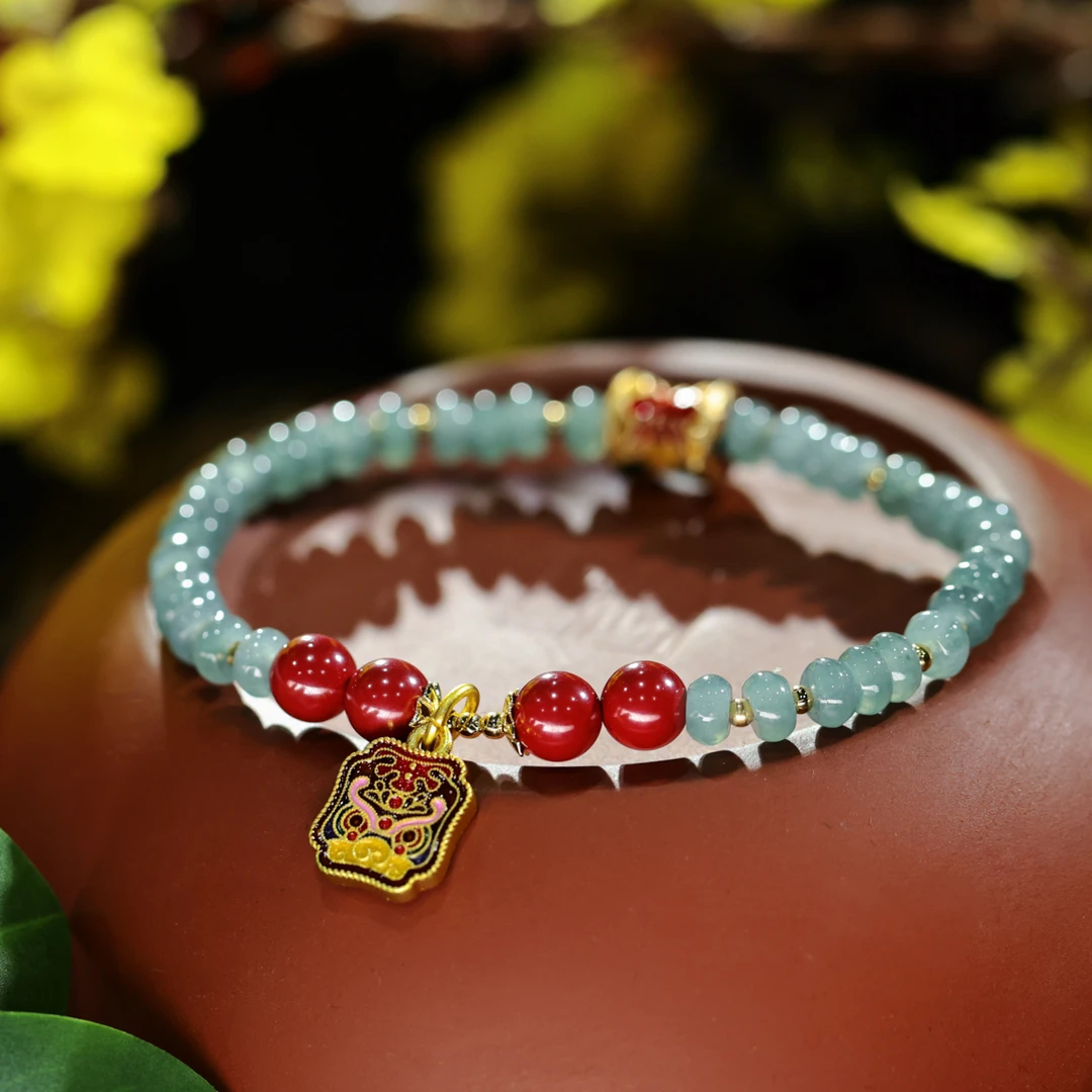 含辰砂工艺品新款 天然朱砂A货翡翠手串手链简约百搭女KBR1208004