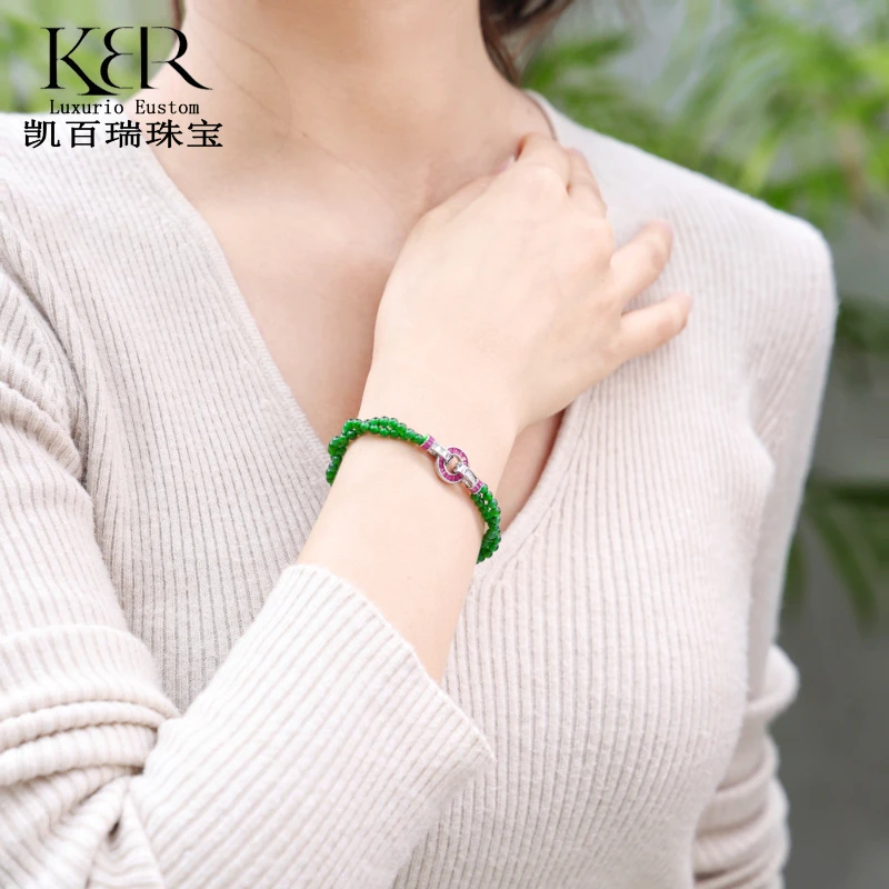 【甄选】高端天然A货翡翠满绿小米珠扭扭手链多样性发货 KBR0807002