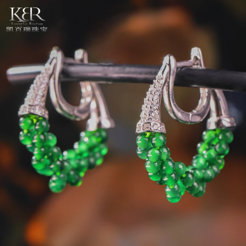 【甄选】款天然A货翡翠满绿小米珠麻花耳饰多样性发货KBR0731006
