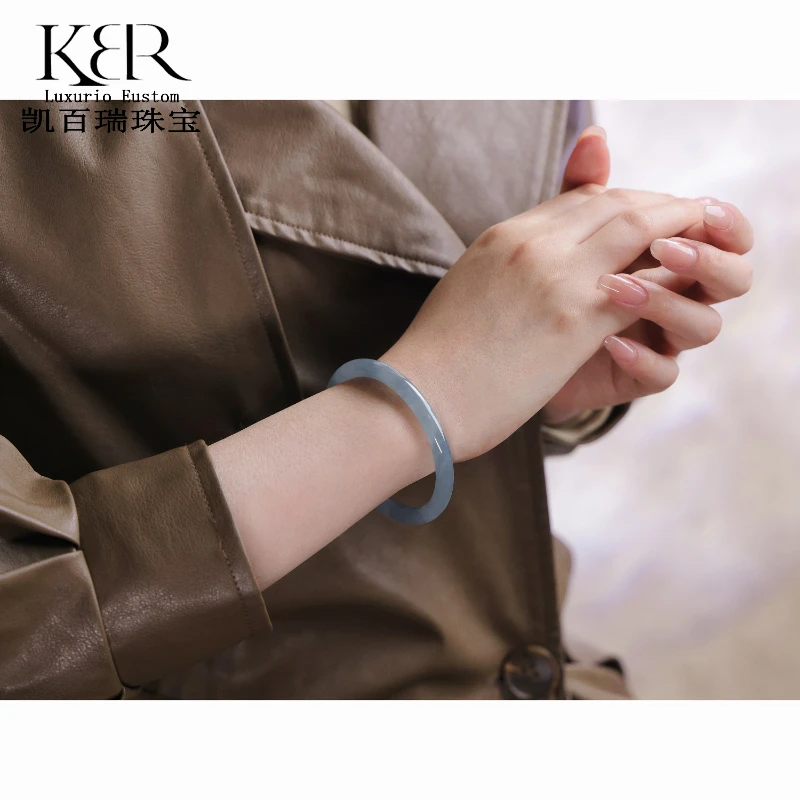 蓝紫冰圆条天然A货翡翠手镯春色美人条多样性发/单只 KBR1206001