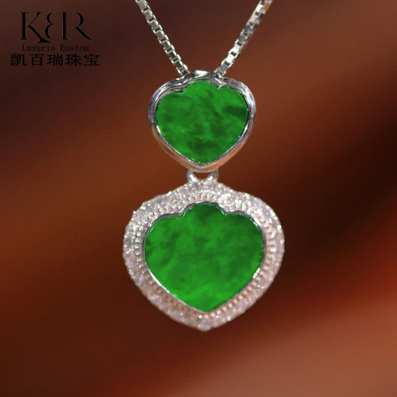 【甄选】高定缅甸18K天然A货翡翠双爱心吊坠 多样性发货 KBR0902003