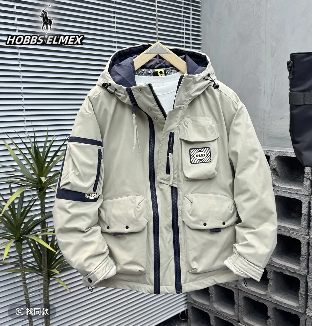 『草莓熊羽绒』冬季户外极寒工装连帽保暖加厚情侣冲锋羽绒服外套