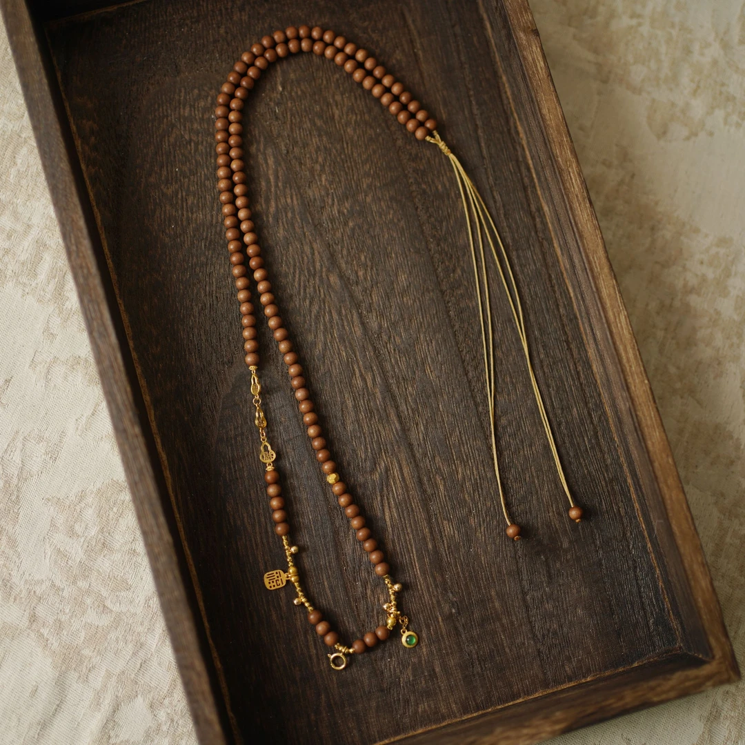 天然老山檀*时清项链*18k金项链气质百搭复古