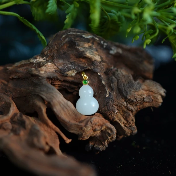 【彤葫】和田玉白玉葫芦18k金镶嵌尺寸22＊12mm