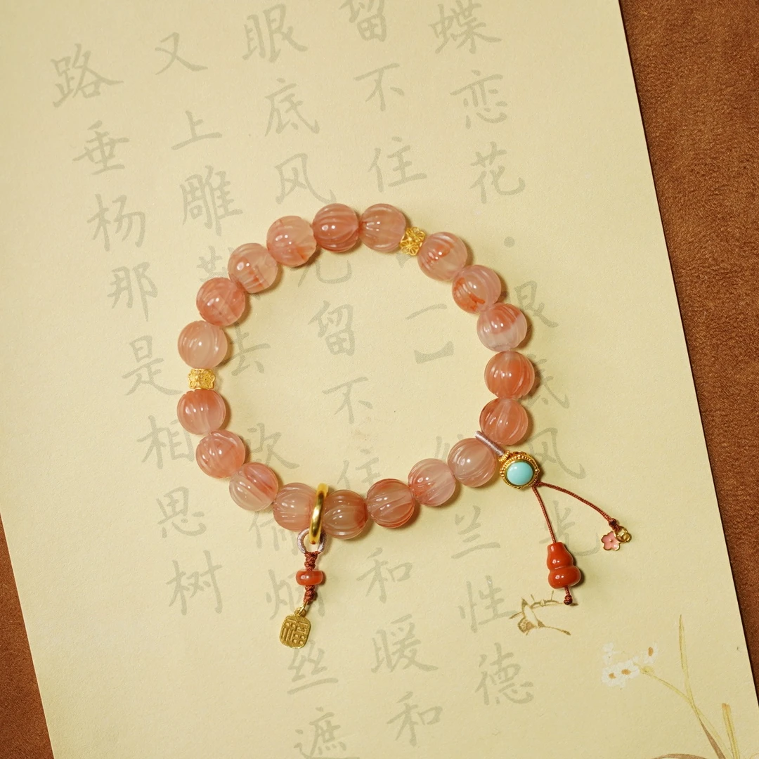 【恬心】南红南瓜珠*手串*18k金镶嵌