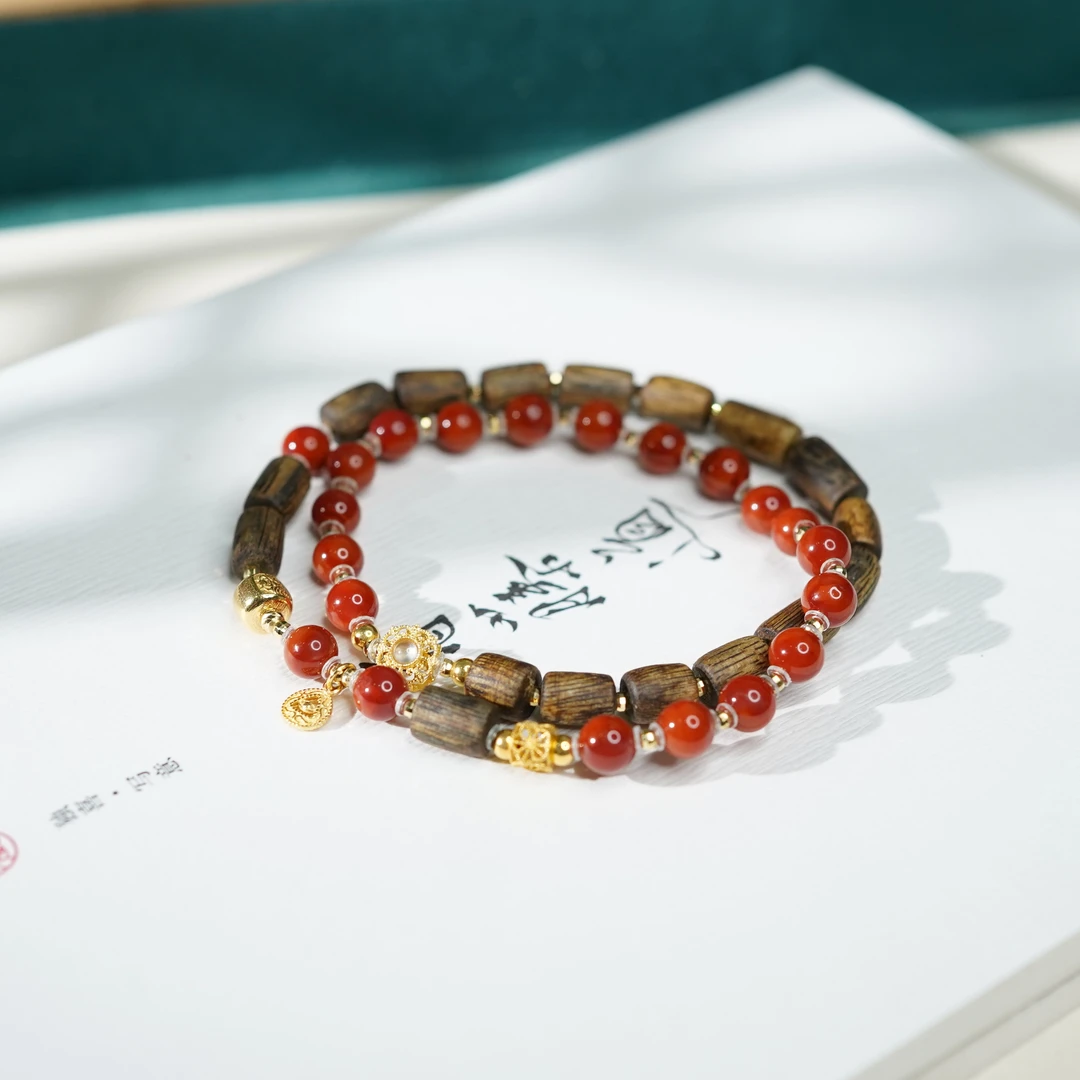 【秋香】南红手串18k金镶嵌