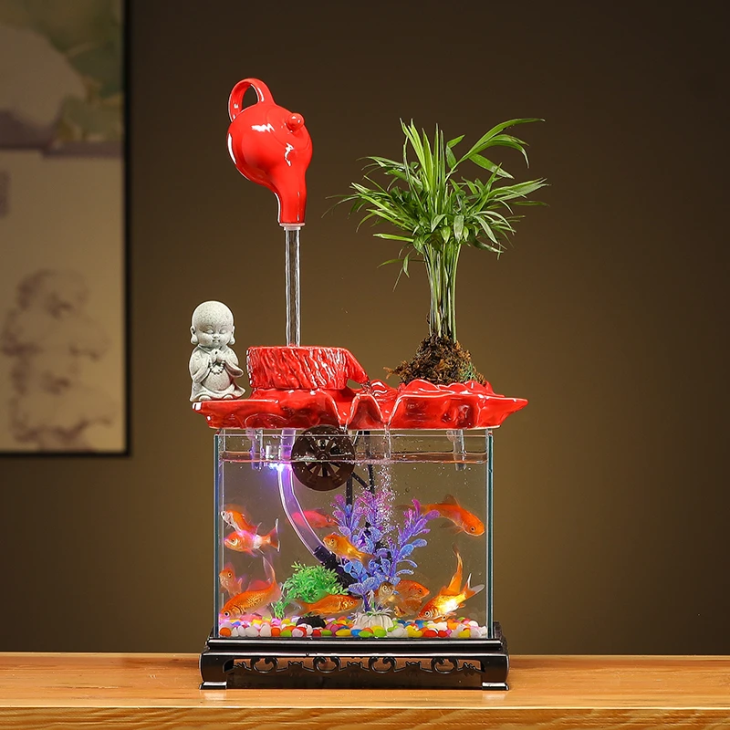 沙弥时来运转悬壶循环流水玄关客厅办公室内开业送礼禅意桌面摆件