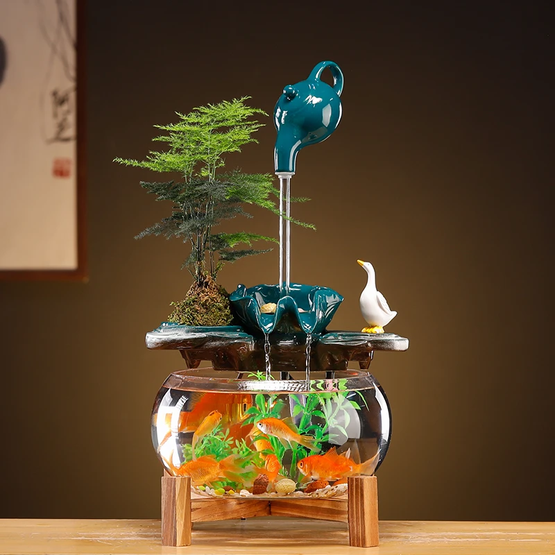 流水摆件循环流水自动过滤鱼缸大型家用客厅办公室居家庭鱼缸摆件