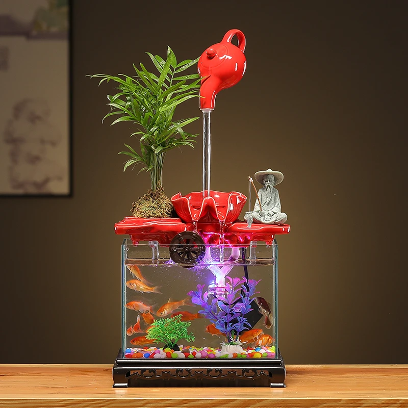 时来运转悬壶钓鱼翁循环流水玄关客厅办公室内开业送礼桌面摆件