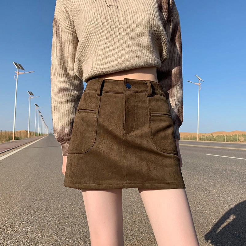 编号 951-1000 复古显瘦高腰A字百搭短裙ins韩版设计感小个子