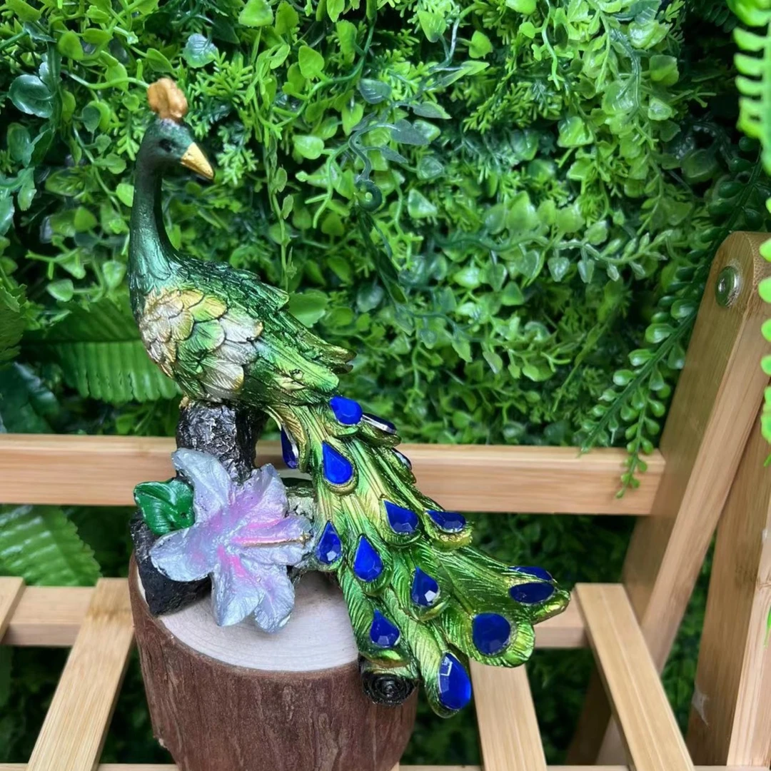 史克森树脂工艺品孔雀纯手工创意精美室内摆件点缀阳台花园盆景