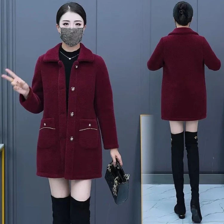 外套妈妈装大衣毛呢中长款加厚秋冬女装外套妈妈装大衣毛呢中长款