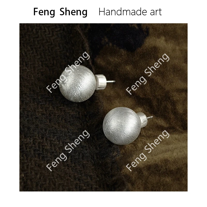 足银耳饰 FengSheng 小众设计款 纯手工粗拉丝耳球