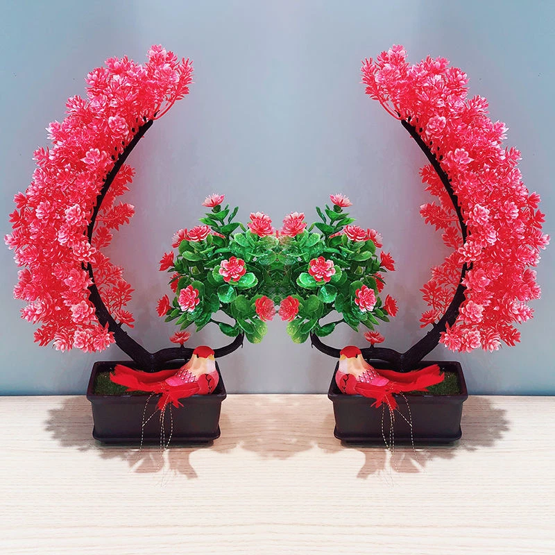 【送盆送鸟】假花仿真花摆设装饰客厅玄关酒柜茶几塑料花盆景摆件