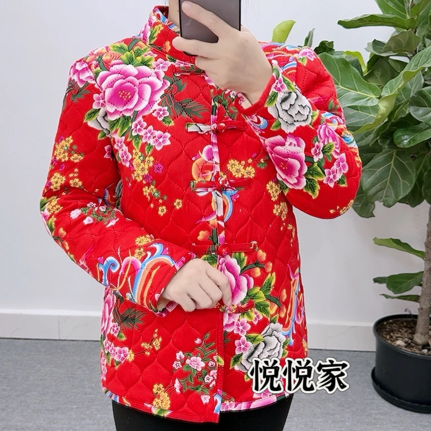 东北大花对襟加绒薄款外套