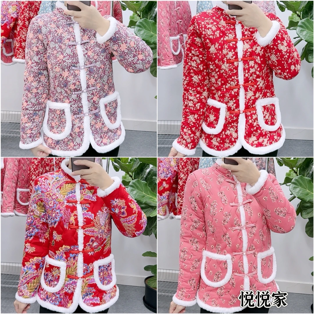对襟双兜棉袄新品东北大花棉服