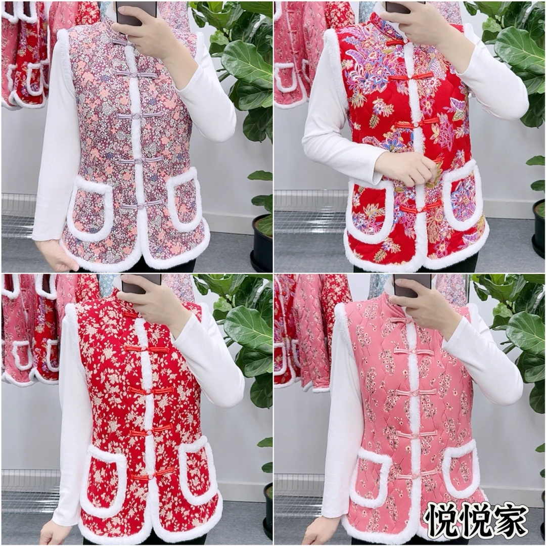 对襟双兜马甲新品东北大花坎肩